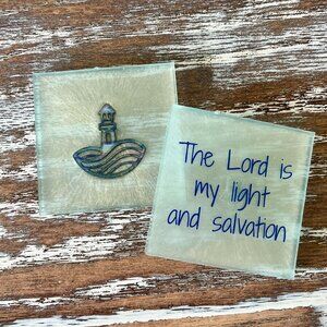 2pc The Lord is my Light and Salvation Resin Drink Coasters Set of 2 Lord Bible
